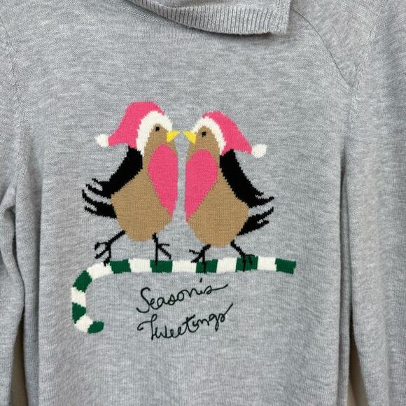 TALBOTS Wool Blend  Women's Sz L Christmas Gray Bird Seasons Tweetings Sweater - Picture 9 of 14